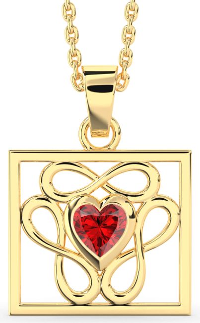 Ruby Gold Square Heart Infinity Necklace