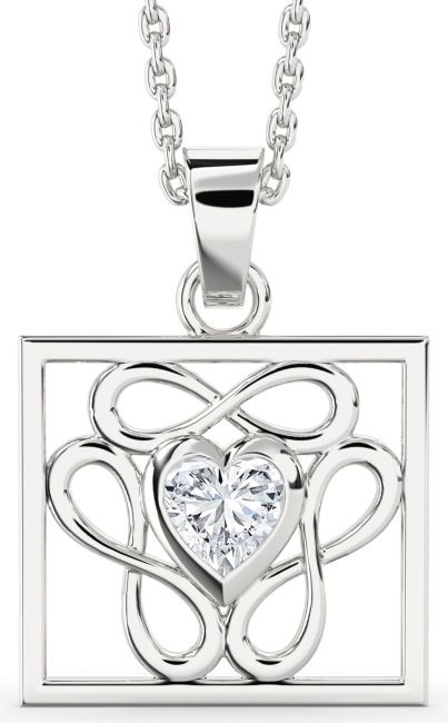 Diamond Platinum Square Heart Infinity Necklace