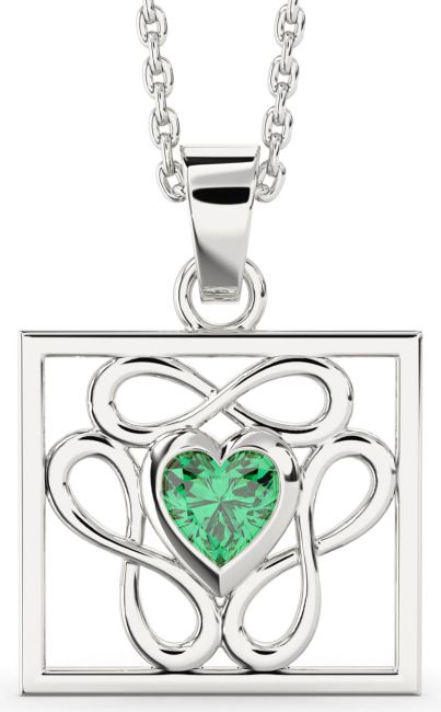 Emerald Silver Square Heart Infinity Necklace