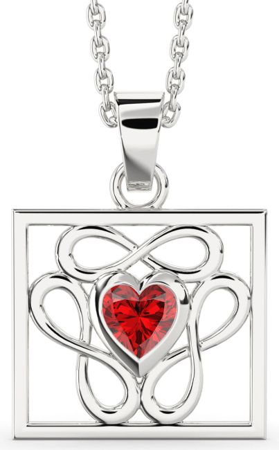 Ruby Platinum Square Heart Infinity Necklace