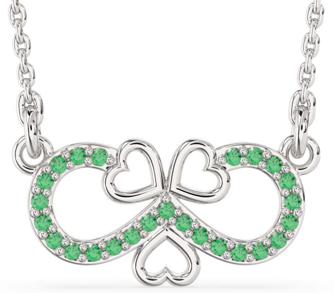 Emerald Platinum Infinity Heart Necklace