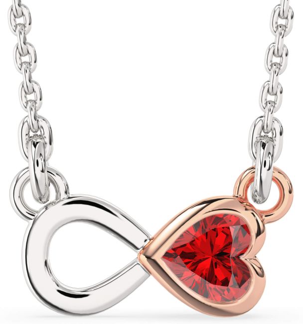 Ruby Platinum & Rose Gold Infinity Heart Necklace