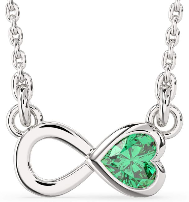 Emerald Platinum Infinity Heart Necklace