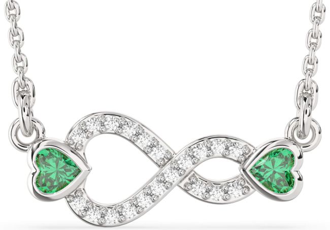Diamond Emerald Silver Infinity Birthstone Necklace