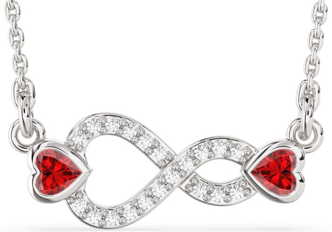 Diamond Ruby Platinum Infinity Birthstone Necklace