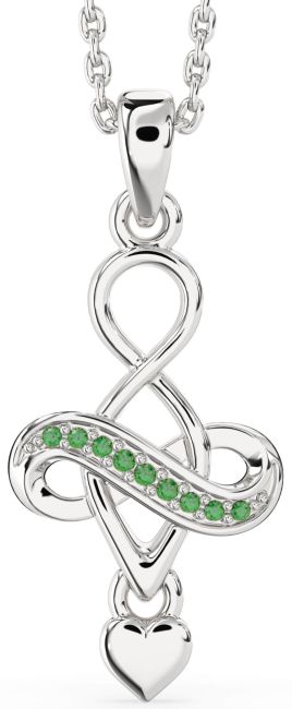 Emerald Silver Infinity Heart Necklace