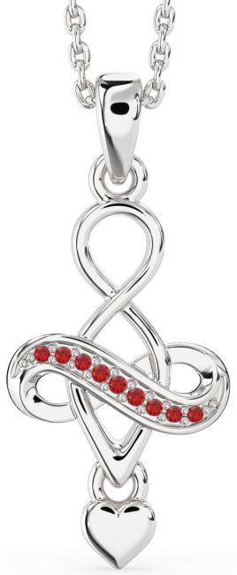 Ruby Silver Infinity Heart Necklace