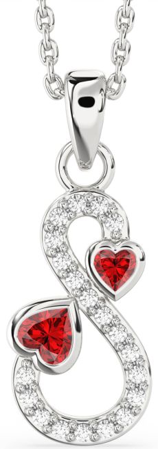 Diamond Ruby Silver Infinity Birthstone Necklace