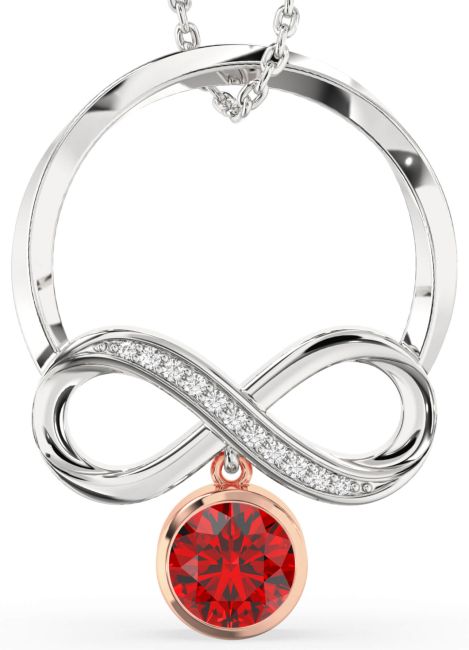 Ruby White Rose Gold Infinity Necklace
