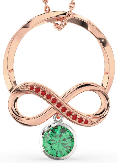 Emerald & Ruby White Rose Gold Infinity Necklace