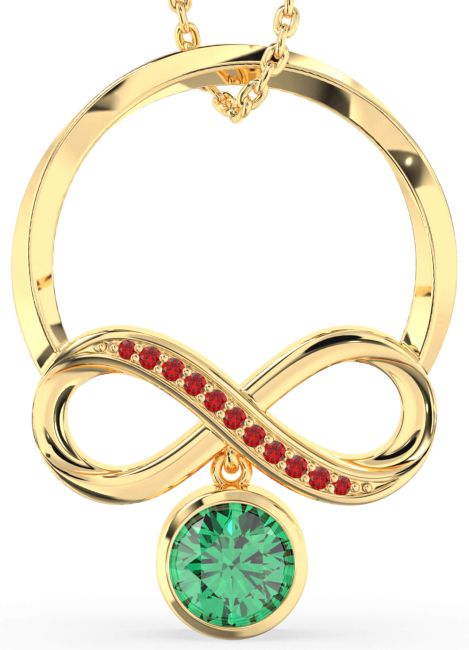 Emerald & Ruby Gold Infinity Necklace