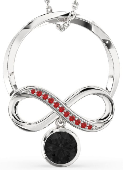Black Diamond & Ruby Platinum Infinity Necklace