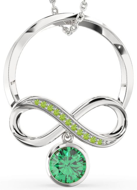 Emerald & Peridot Platinum Infinity Necklace