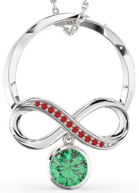 Emerald & Ruby Platinum Infinity Necklace