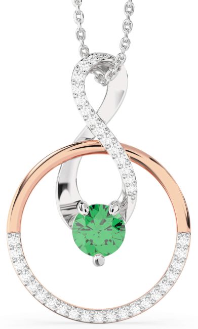 Diamond Emerald White Rose Gold Infinity Interlock Necklace