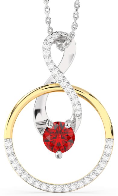 Diamond Ruby Silver & 10K gold Infinity Interlock Necklace