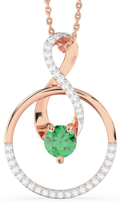 Diamond Emerald Rose Gold Infinity Interlock Necklace