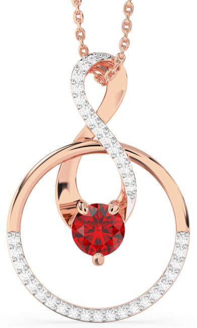 Diamond Ruby Rose Gold Infinity Interlock Necklace
