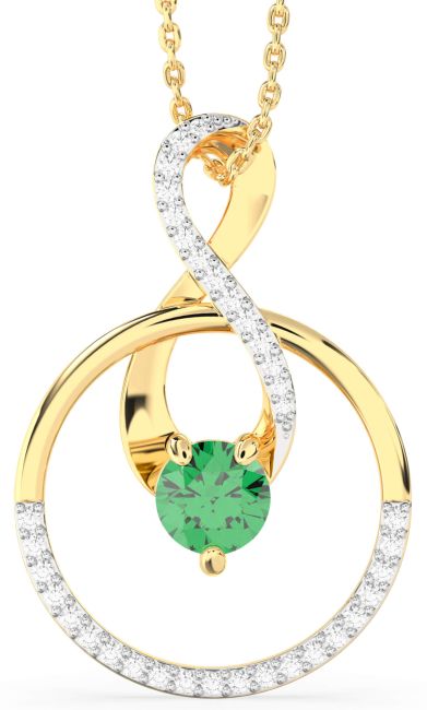 Diamond Emerald Gold Infinity Interlock Necklace