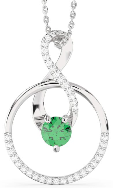 Diamond Emerald Silver Infinity Interlock Necklace