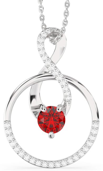 Diamond Ruby Silver Infinity Interlock Necklace