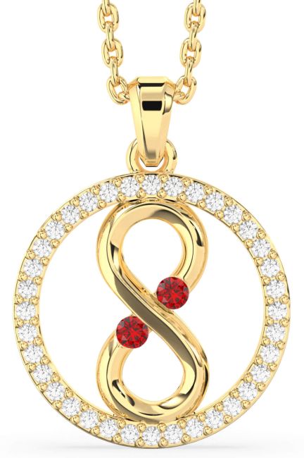 Diamond Ruby Gold Infinity Birthstone Necklace