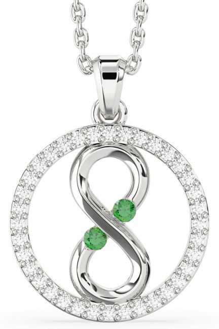 Diamond Emerald Silver Infinity Birthstone Necklace