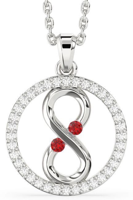 Diamond Ruby Silver Infinity Birthstone Necklace