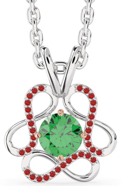 Emerald & Ruby White Rose Gold Infinity Necklace