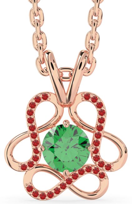 Emerald & Ruby Rose Gold Infinity Necklace