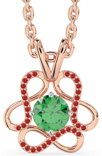 Emerald & Ruby White Rose Gold Infinity Necklace