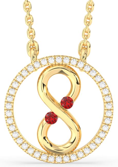 Diamond Ruby Gold Infinity Birthstone Necklace