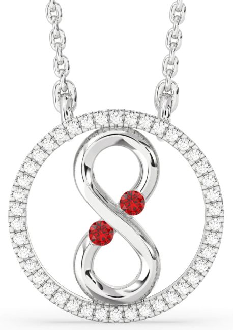 Diamond Ruby Silver Infinity Birthstone Necklace