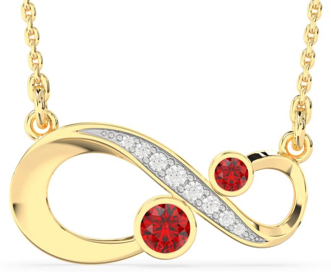 Diamond Ruby Gold Silver Infinity Birthstone Necklace