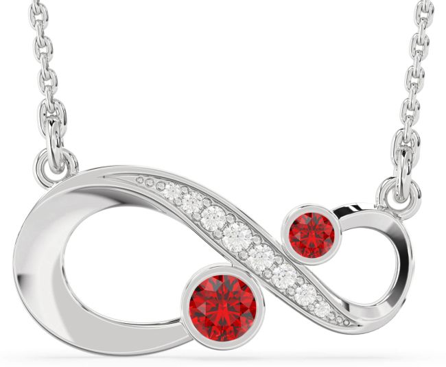Diamond Ruby Silver Infinity Birthstone Necklace