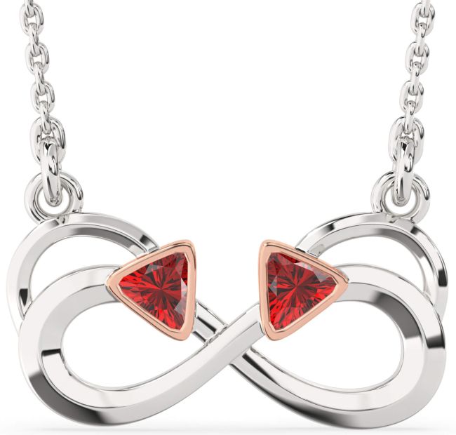 Ruby Silver & 10K Rose Gold Infinity Birthstone Necklace
