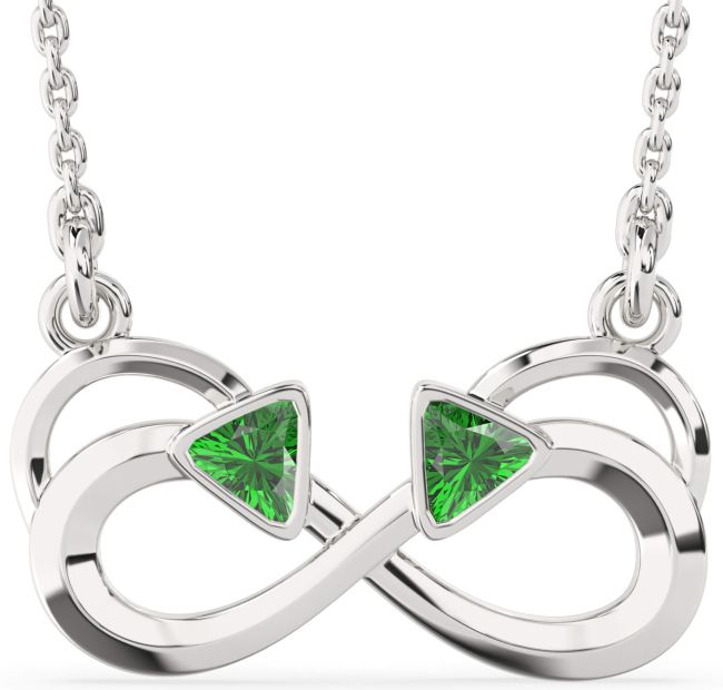Emerald White Gold Infinity Birthstone Necklace