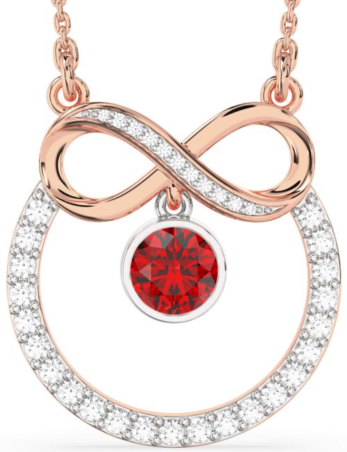 Diamond Ruby White Rose Gold Infinity Necklace