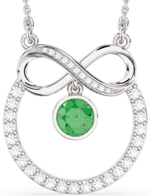 Diamond Emerald Platinum Infinity Necklace