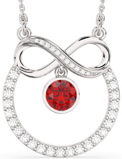 Diamond Ruby Silver Infinity Necklace
