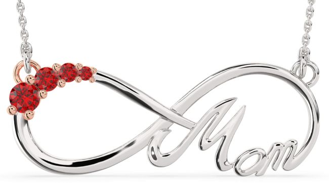 Large Ruby White Rose Gold Mom Infinity Necklace