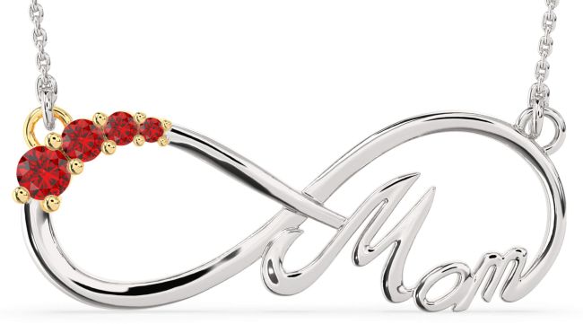 Large Ruby Gold Silver Mom Infinity Necklace