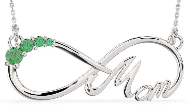 Large Emerald Silver Mom Infinity Necklace
