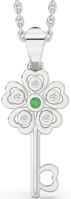 Diamond Emerald Platinum Key Necklace