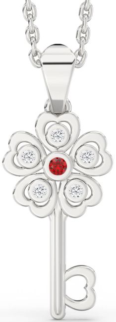 Diamond Ruby Platinum Key Necklace
