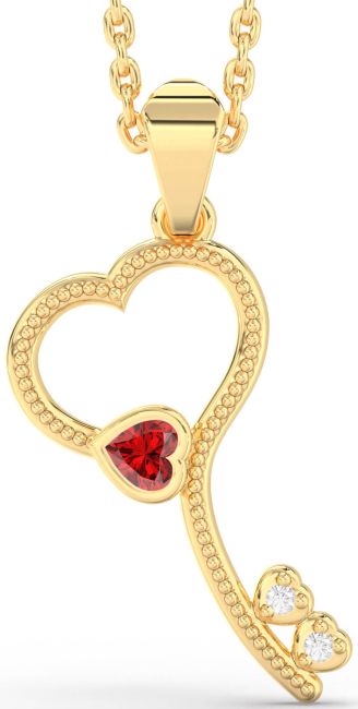 Ruby Gold Key Heart Necklace