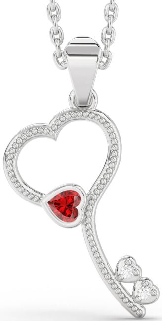 Ruby Platinum Key Heart Necklace