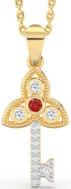 Diamond Ruby Gold Key Necklace
