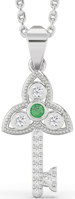 Diamond Emerald Platinum Key Necklace