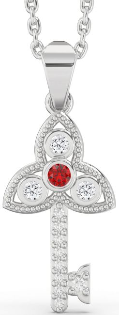 Diamond Ruby White Gold Key Necklace